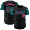 Custom Black Teal Pinstripe Pink Authentic Two Tone Baseball Jersey