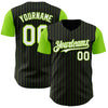 Custom Black Neon Green Pinstripe White Authentic Two Tone Baseball Jersey