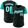 Custom Black Aqua Pinstripe White Authentic Two Tone Baseball Jersey