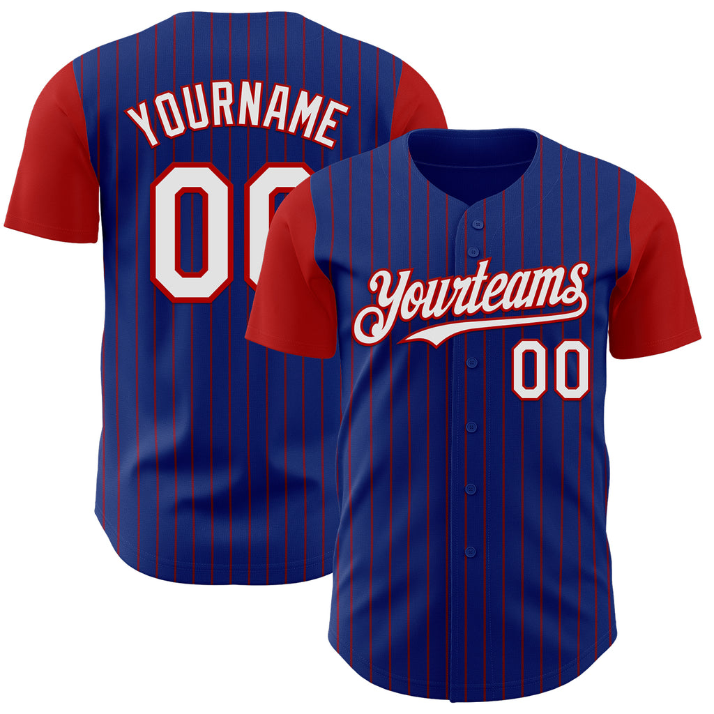 Custom Royal Red Pinstripe White Authentic Two Tone Baseball Jersey