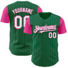 Custom Kelly Green Pink Pinstripe White Authentic Two Tone Baseball Jersey