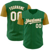 Custom Kelly Green Old Gold Pinstripe White Authentic Two Tone Baseball Jersey
