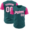 Custom Teal Pink Pinstripe White Authentic Two Tone Baseball Jersey