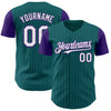 Custom Teal Purple Pinstripe White Authentic Two Tone Baseball Jersey