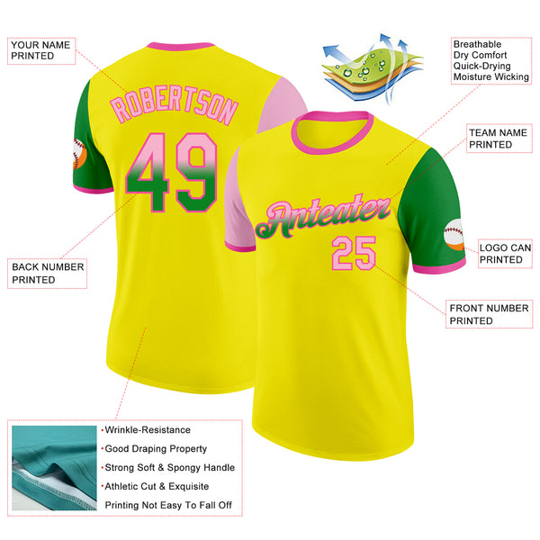 Custom Light Yellow Light Pink Grass Green-Pink Gradient Two Tone Performance T-Shirt