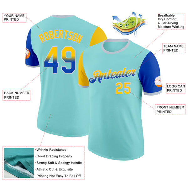 Custom Ice Blue Yellow Thunder Blue-Silver Gradient Two Tone Performance T-Shirt