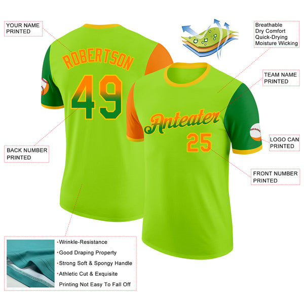 Custom Neon Green Bay Orange Grass Green-Yellow Gradient Two Tone Performance T-Shirt