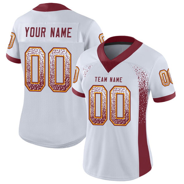 Custom White Burgundy-Gold Drift Fashion Football Jersey