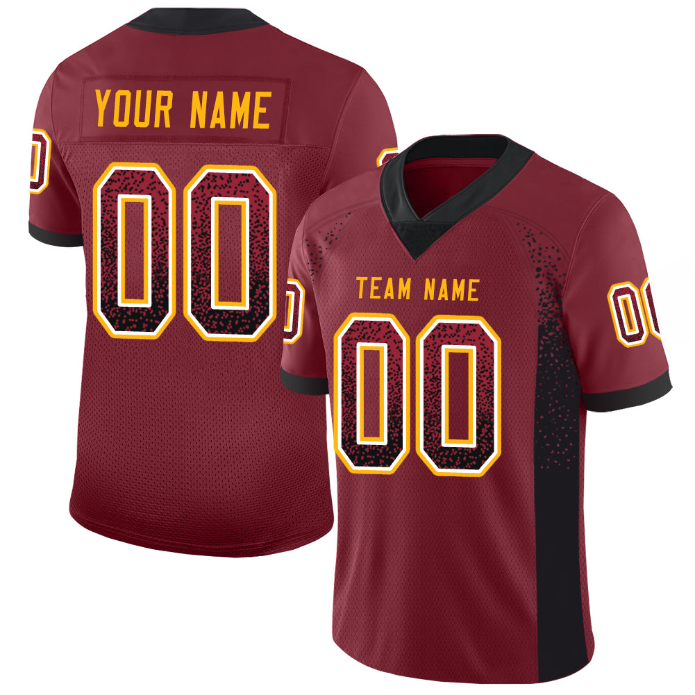 Custom Burgundy Black-Gold Drift Fashion Football Jersey