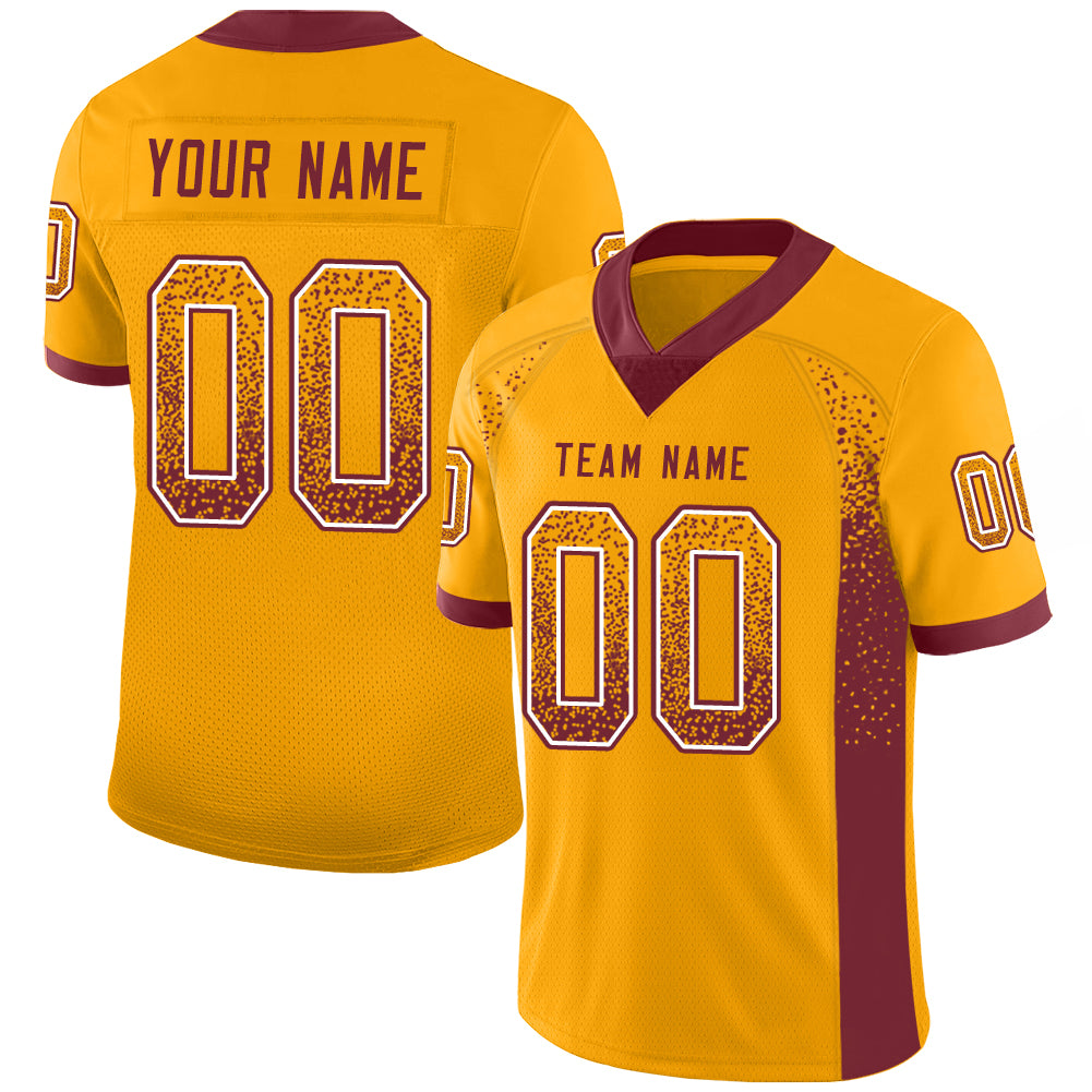 Custom Gold Burgundy-White Drift Fashion Football Jersey