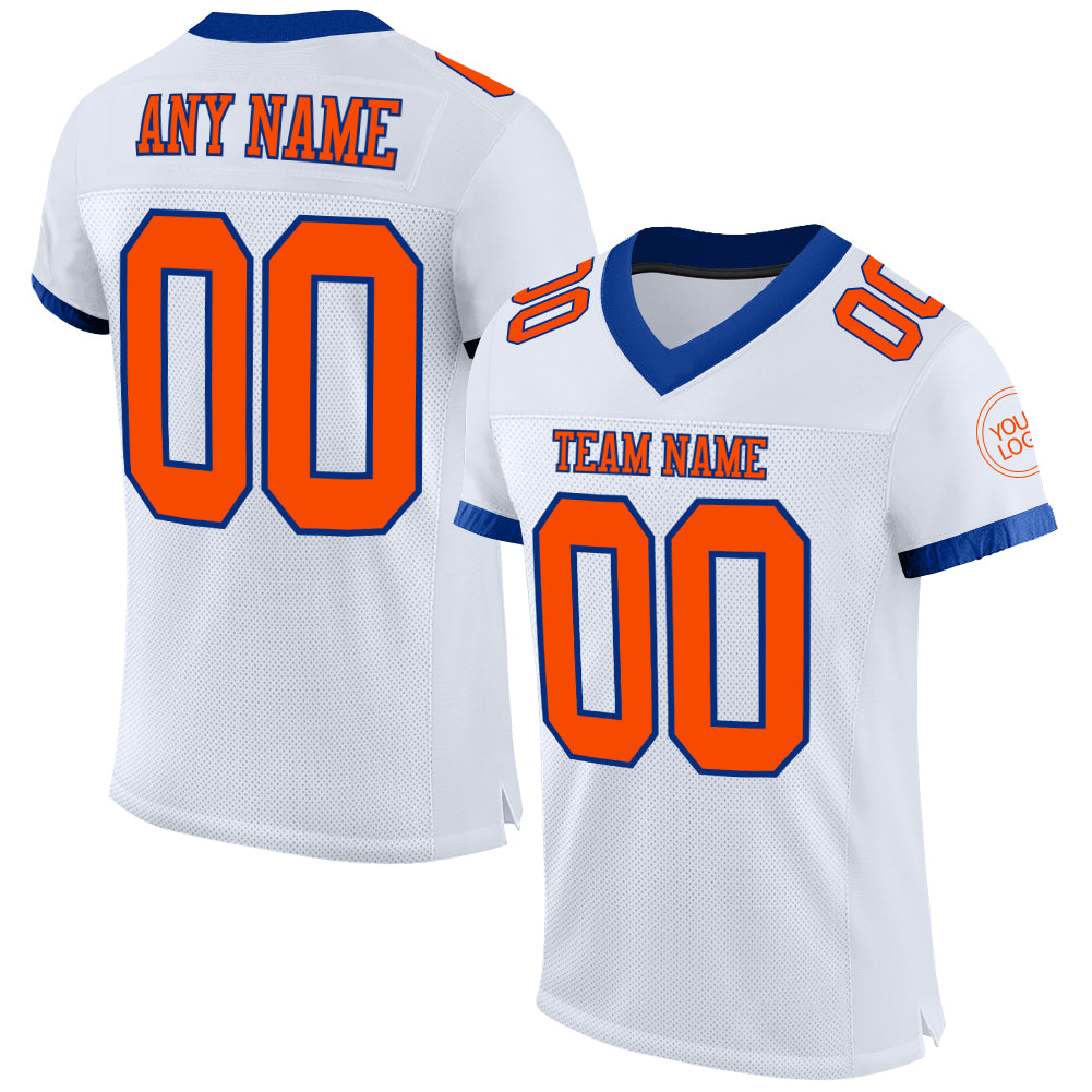 Custom White Orange-Royal Mesh Authentic Football Jersey