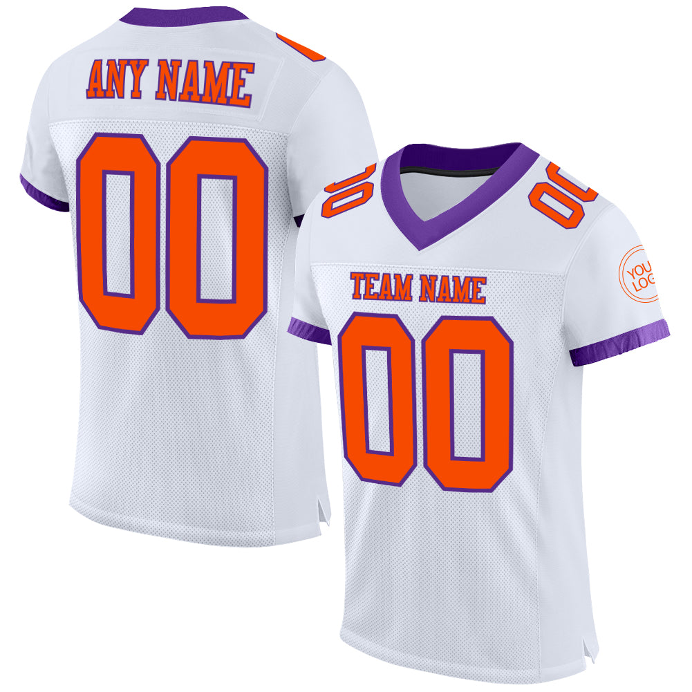 Custom White Orange-Purple Mesh Authentic Football Jersey