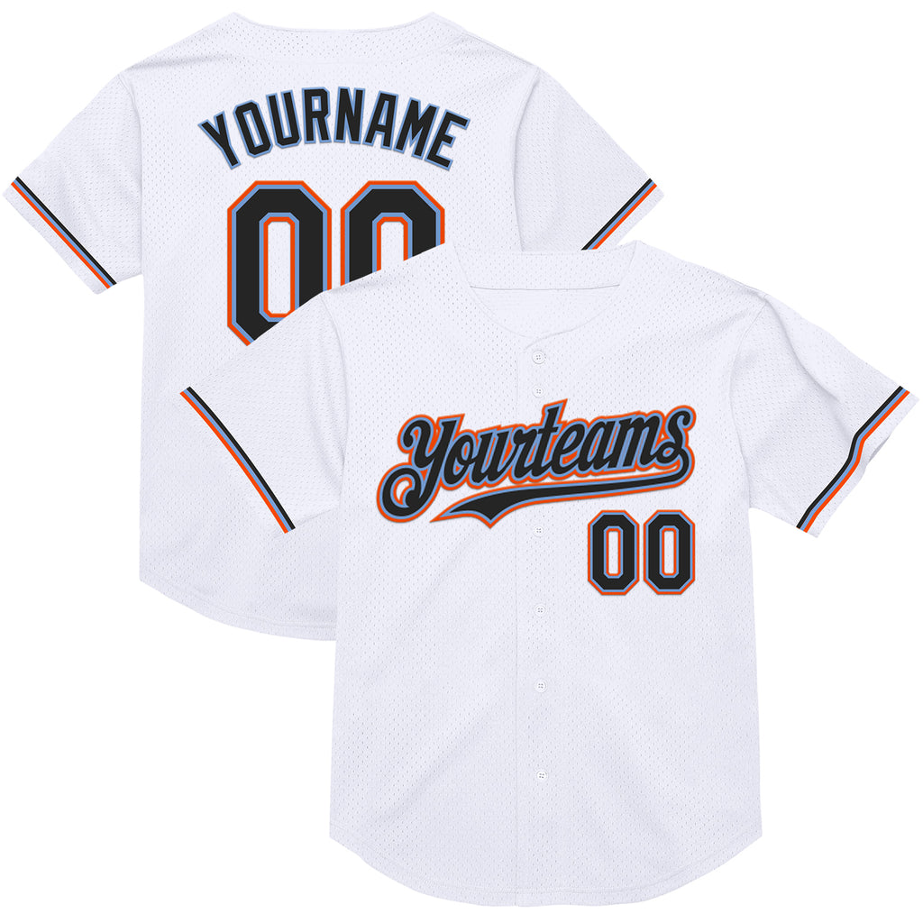 Custom White Black Powder Blue-Orange Mesh Authentic Throwback Baseball Jersey