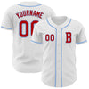 Custom White Red-Light Blue Authentic Baseball Jersey