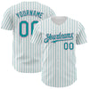Custom White Teal Pinstripe Light Pink Authentic Baseball Jersey