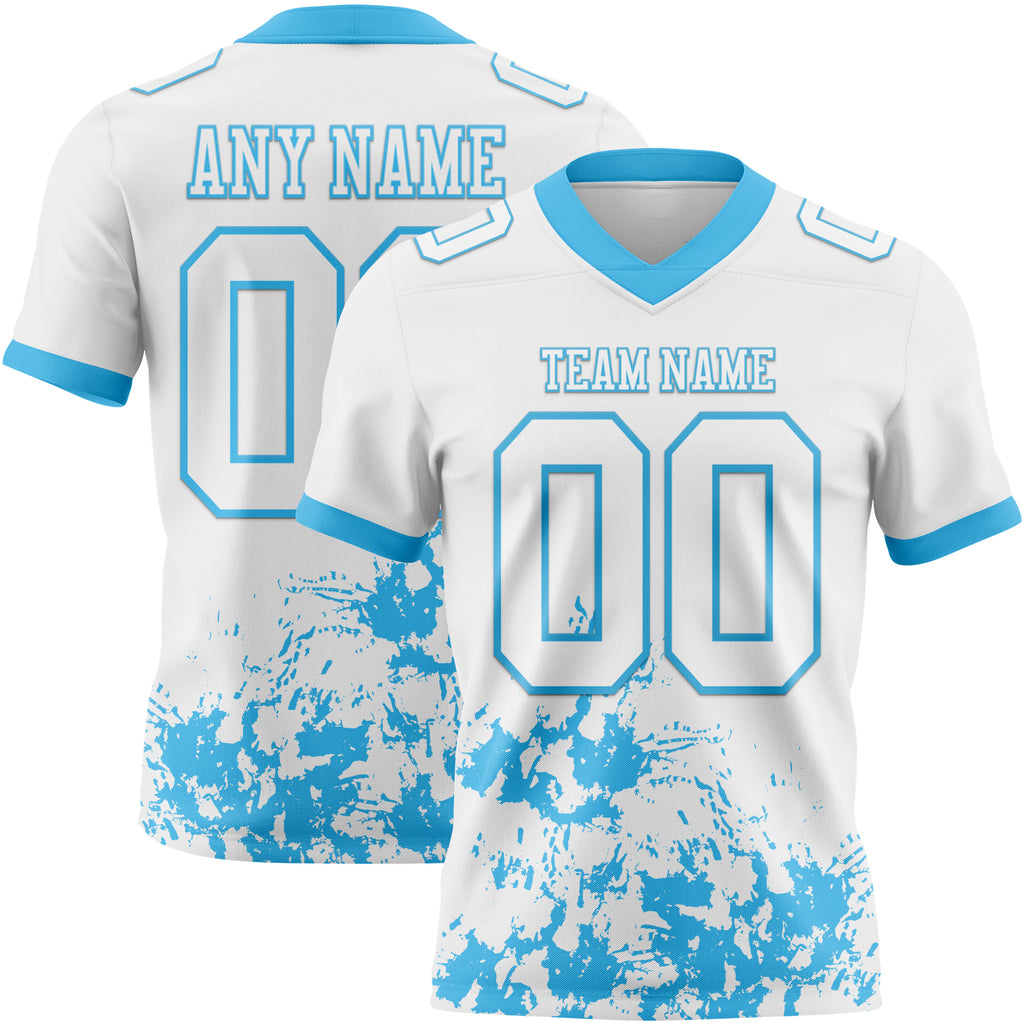 Custom White Sky Blue Splash Authentic Football Jersey