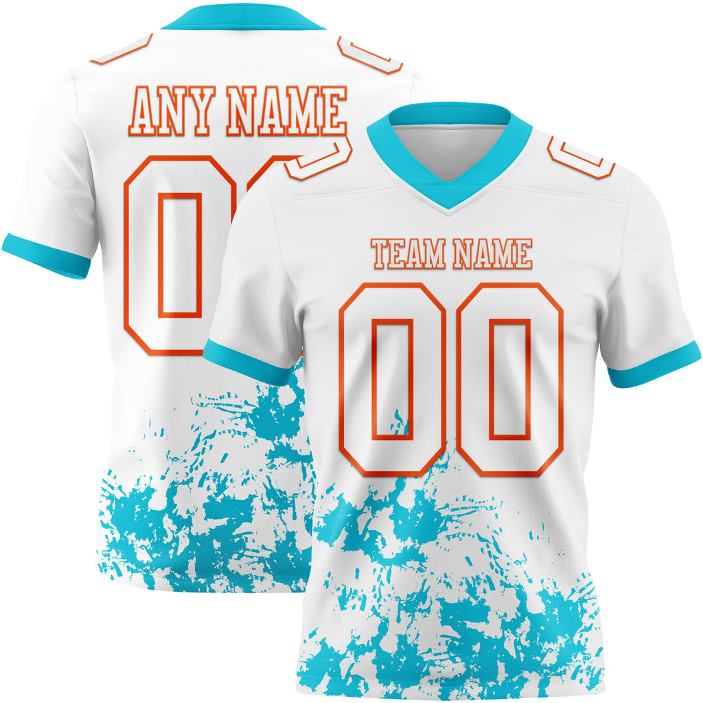 Custom White Lakes Blue-Orange Splash Authentic Football Jersey