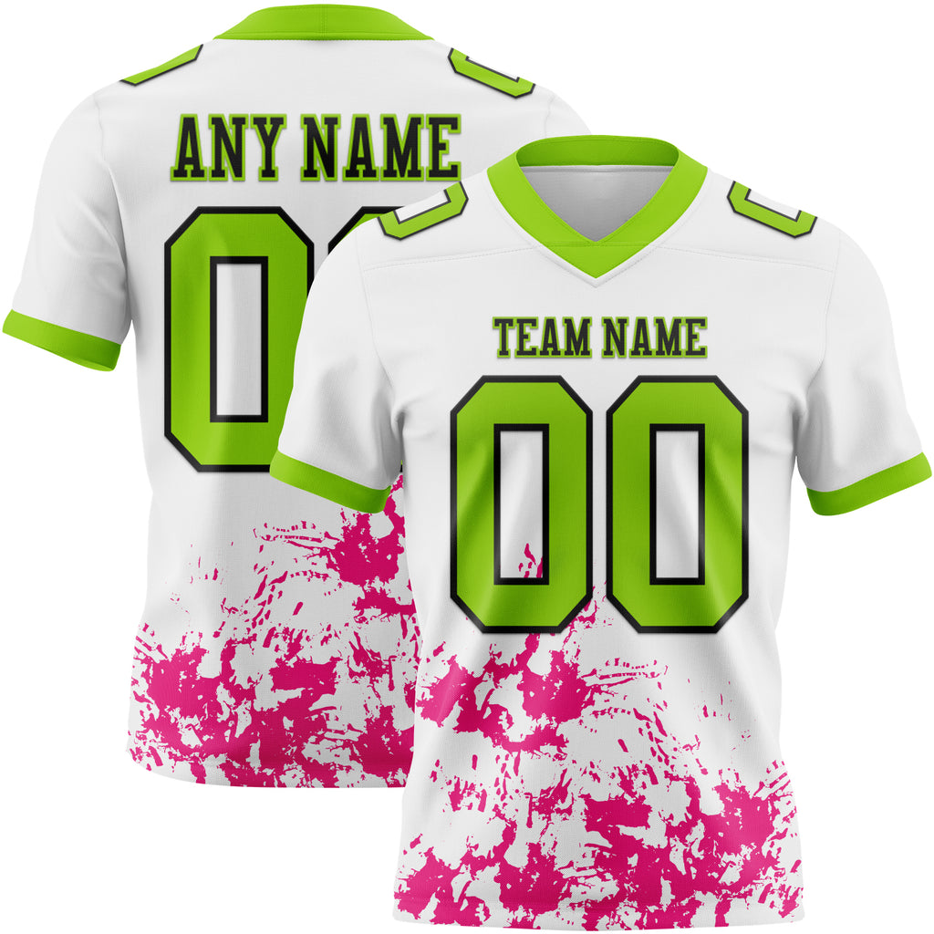 Custom White Neon Green Hot Pink-Black Splash Authentic Football Jersey