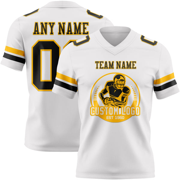 Custom White Black-Gold Authentic Football Jersey