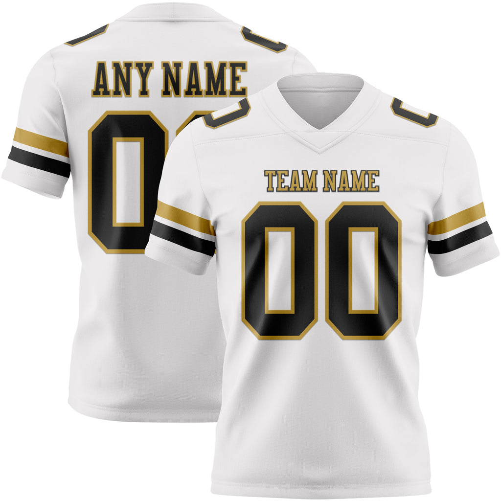 Custom White Black-Old Gold Mesh Authentic Football Jersey