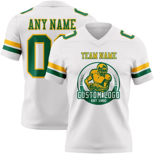 Custom White Kelly Green-Gold Authentic Football Jersey