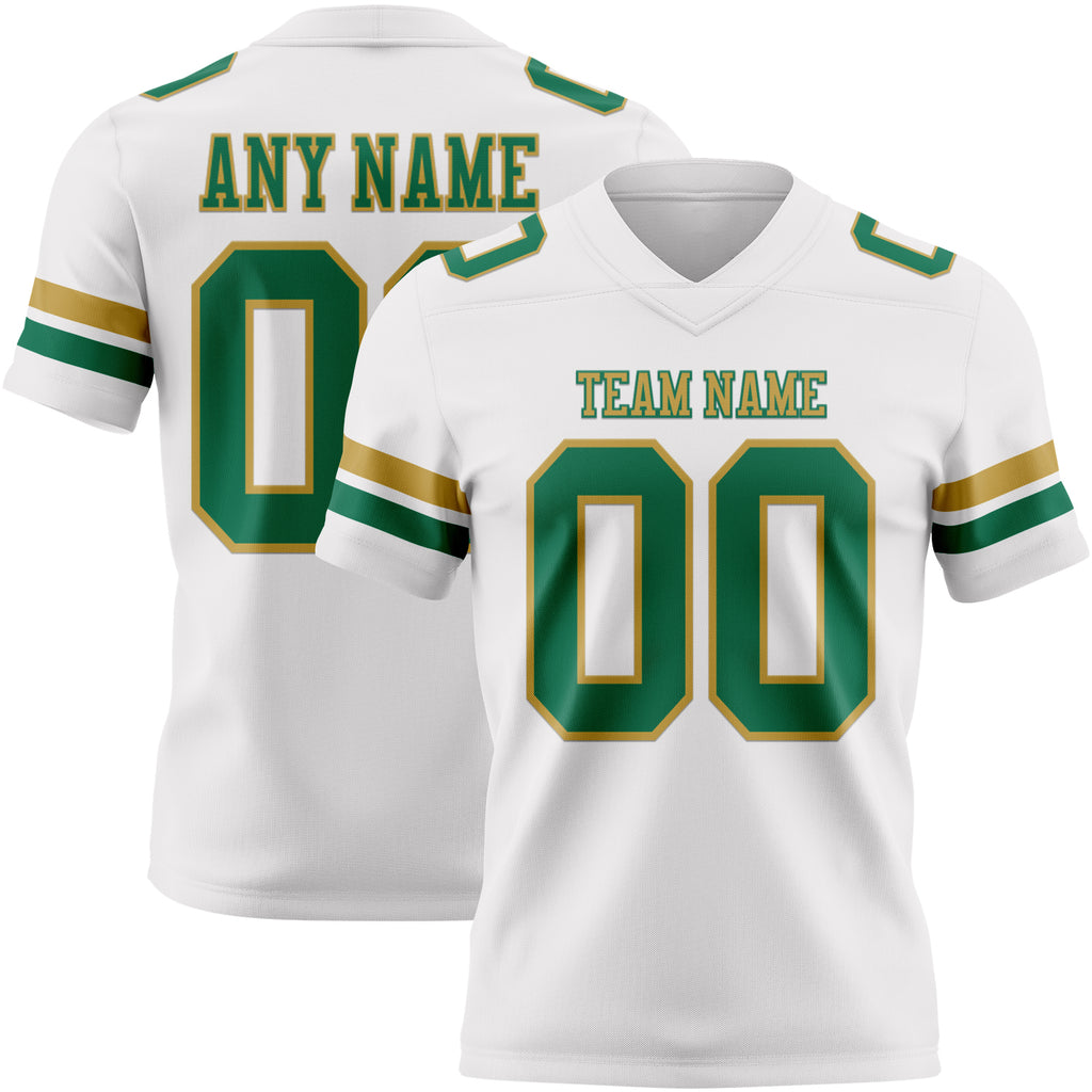 Custom White Kelly Green-Old Gold Authentic Football Jersey