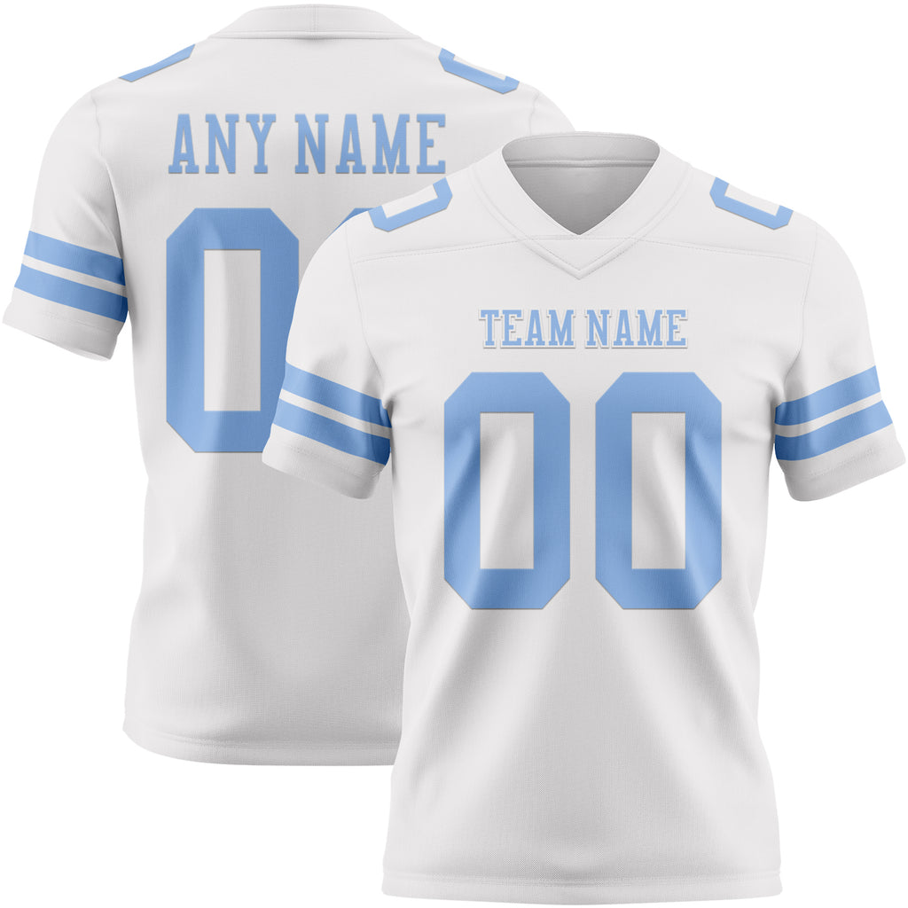 Custom White Light Blue Mesh Authentic Football Jersey
