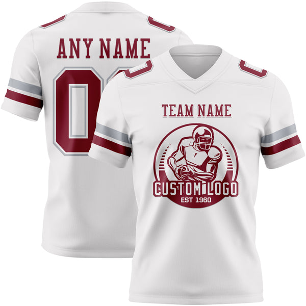 Custom White Crimson-Gray Mesh Authentic Football Jersey