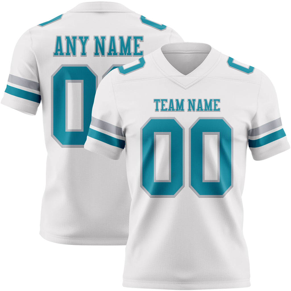 Custom White Teal-Gray Authentic Football Jersey