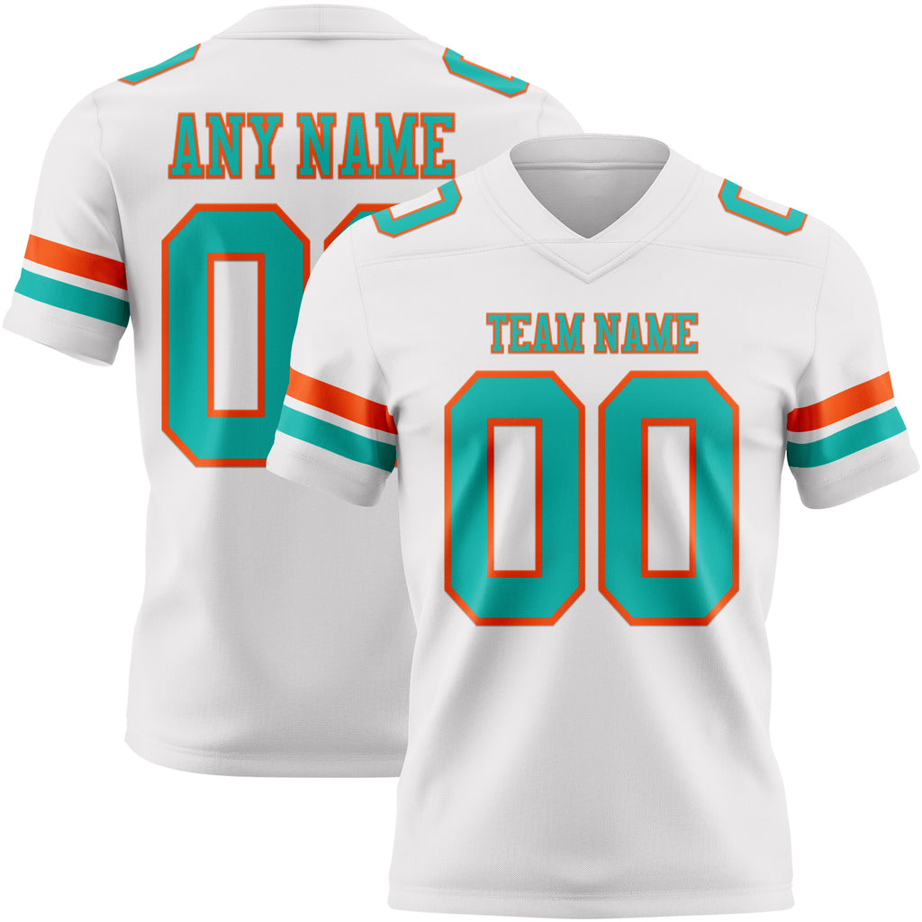 Custom White Aqua-Orange Mesh Authentic Football Jersey