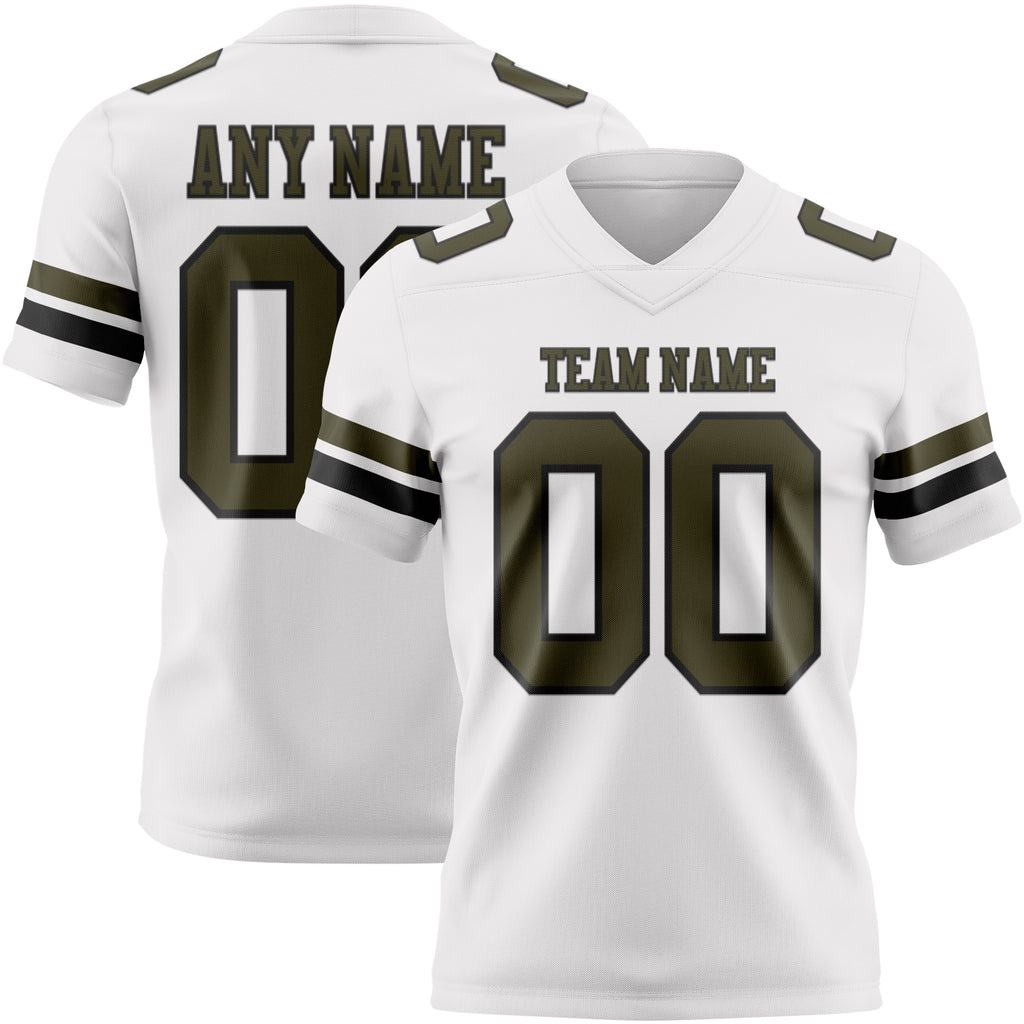 Custom White Olive-Black Mesh Authentic Football Jersey