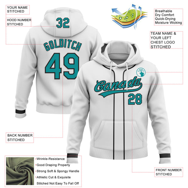 Custom Stitched White Teal-Black Baseball Pullover Sweatshirt Hoodie