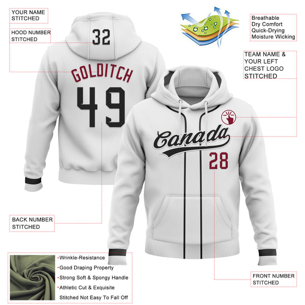 Custom Stitched White Black-Crimson Baseball Pullover Sweatshirt Hoodie