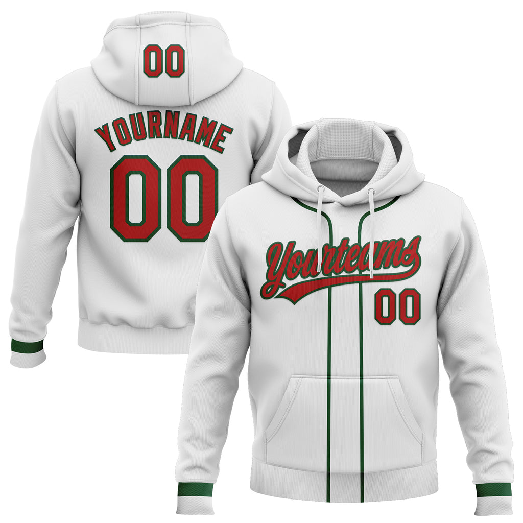Custom Stitched White Red-Green Baseball Pullover Sweatshirt Hoodie