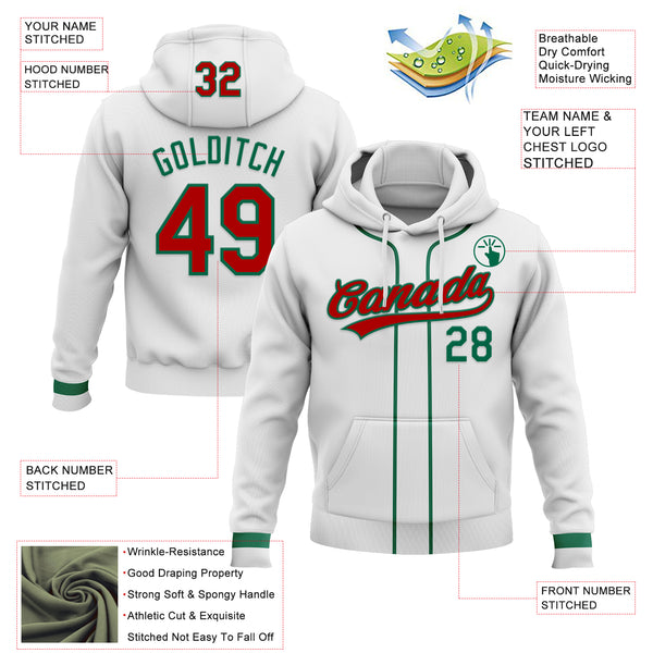 Custom Stitched White Red-Kelly Green Baseball Pullover Sweatshirt Hoodie