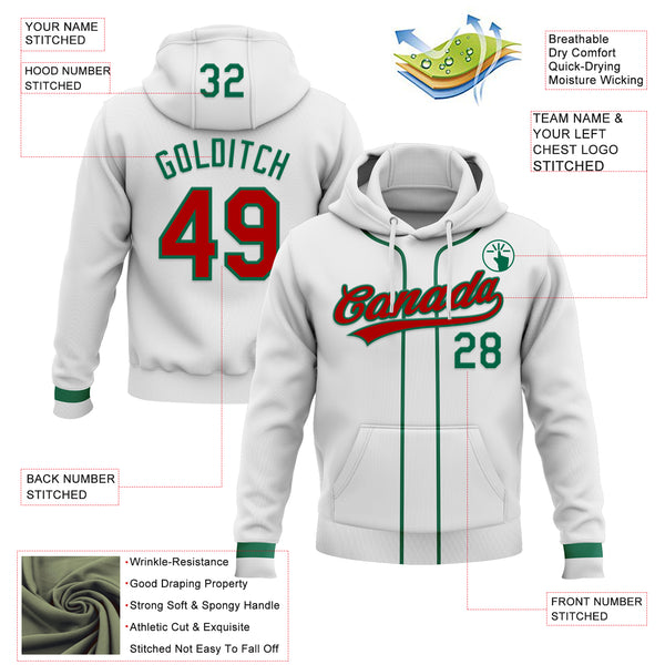 Custom Stitched White Red-Kelly Green Baseball Pullover Sweatshirt Hoodie