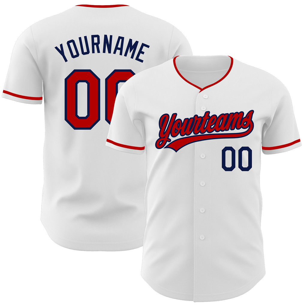 Custom White Red-Navy Authentic Baseball Jersey