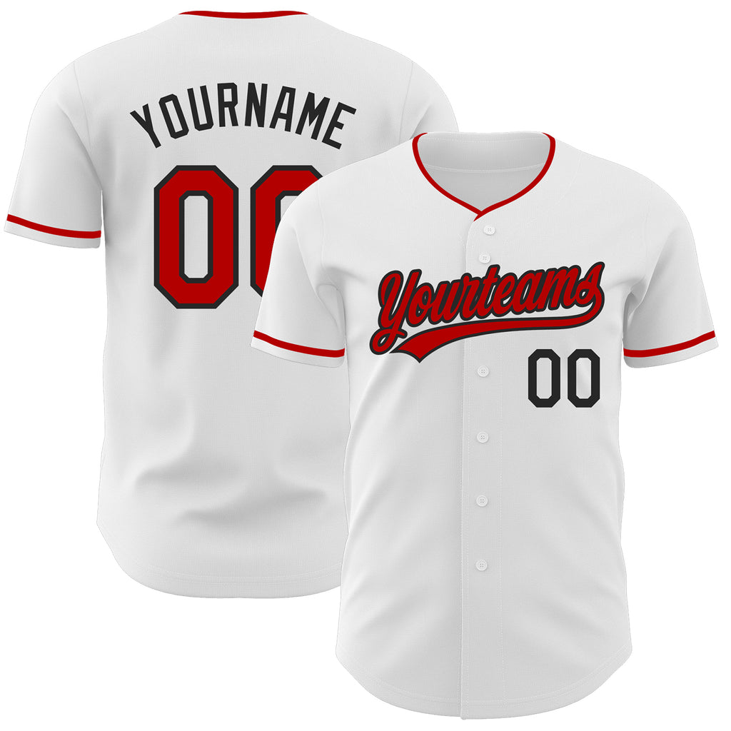 Custom White Red-Black Authentic Baseball Jersey