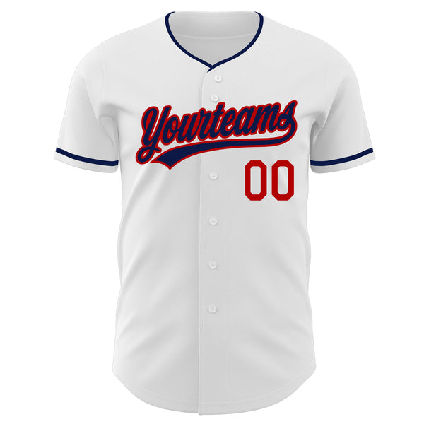 Custom White Navy-Red Authentic Baseball Jersey