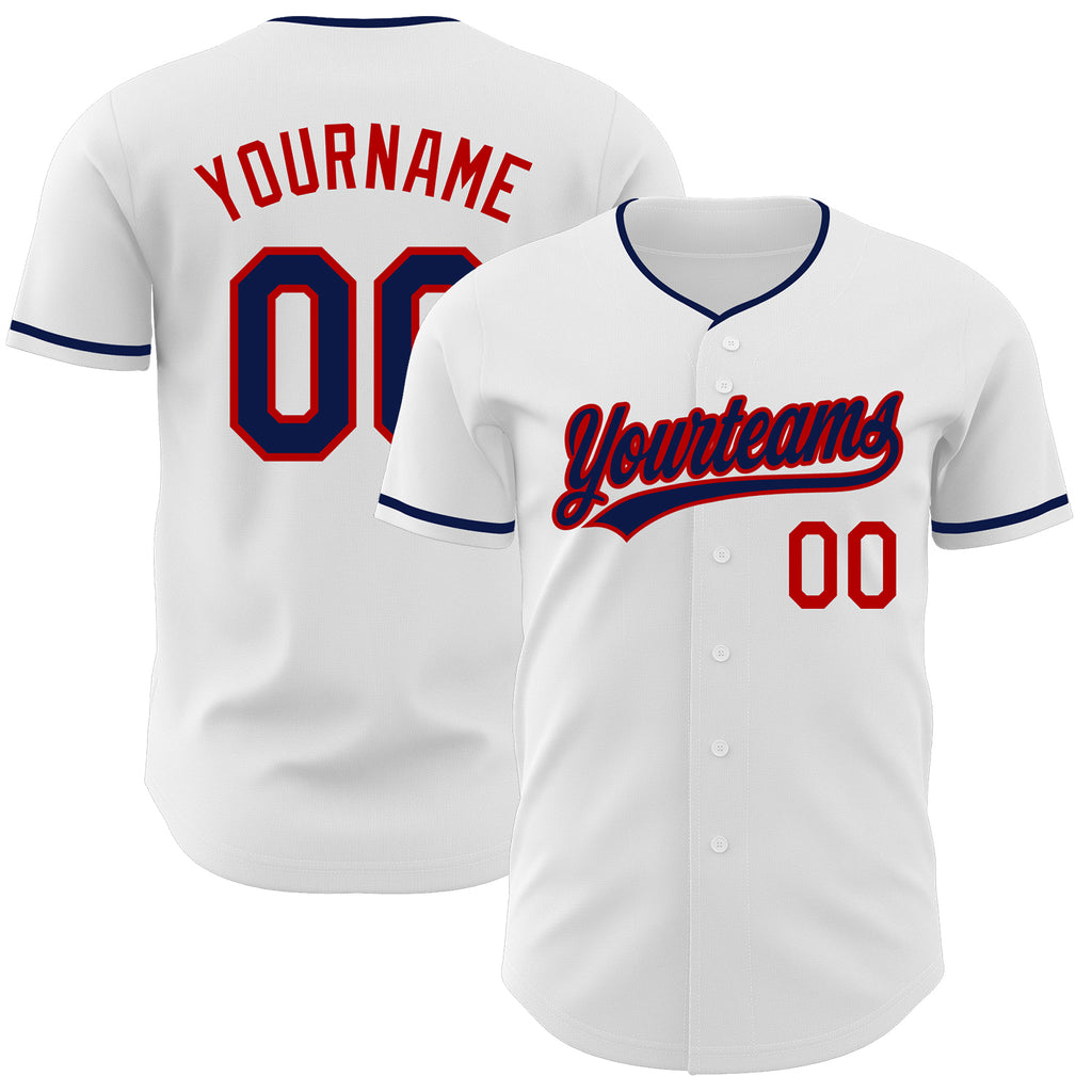 Custom White Navy-Red Authentic Baseball Jersey