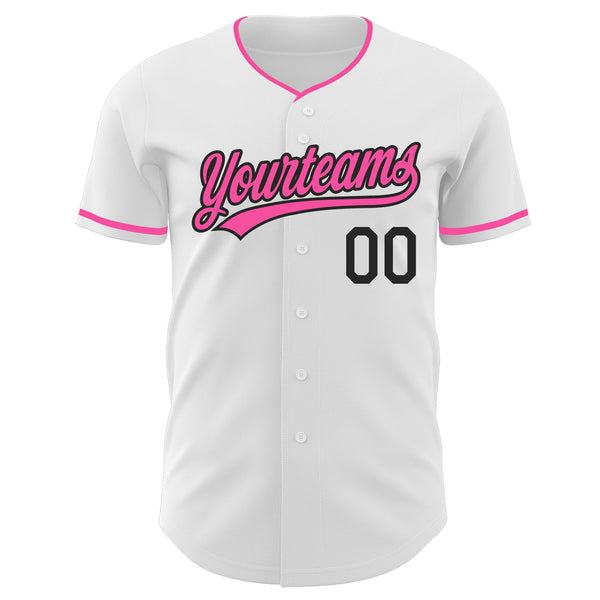 Custom White Pink-Black Authentic Baseball Jersey