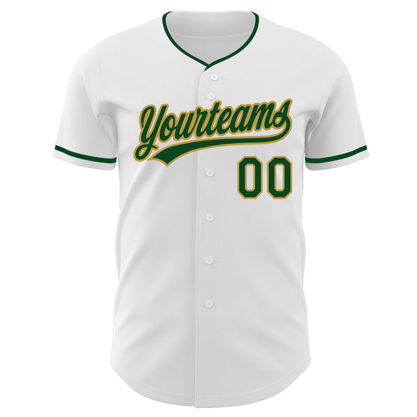 Custom White Green-Old Gold Authentic Baseball Jersey