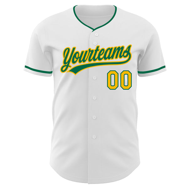 Custom White Kelly Green-Gold Authentic Baseball Jersey