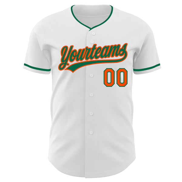 Custom White Kelly Green-Orange Authentic Baseball Jersey