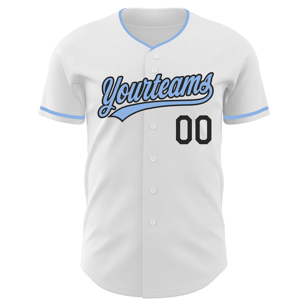 Custom White Light Blue-Black Authentic Baseball Jersey