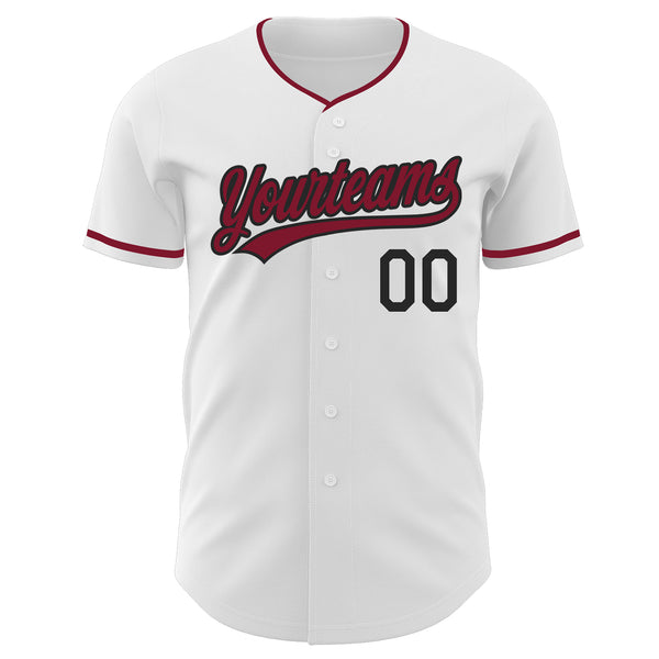 Custom White Crimson-Black Authentic Baseball Jersey