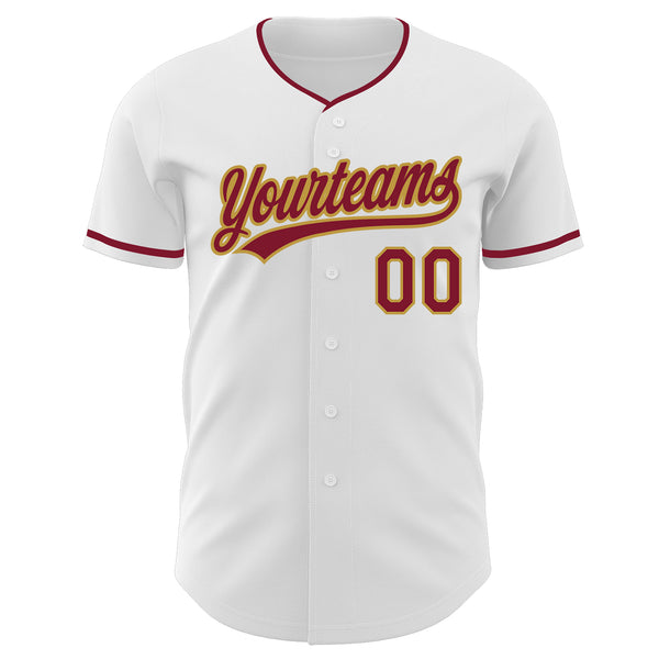 Custom White Crimson-Old Gold Authentic Baseball Jersey
