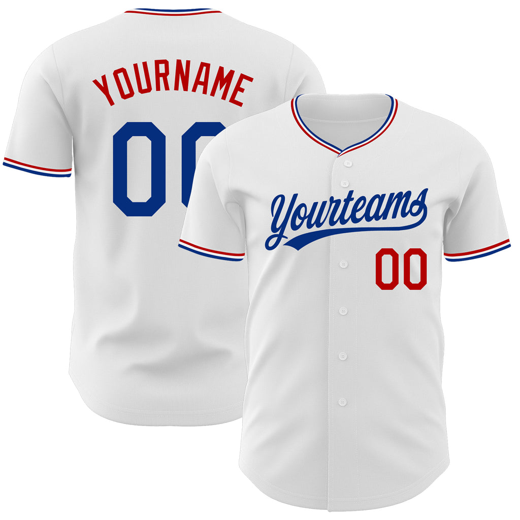 Custom White Royal-Red Authentic Baseball Jersey