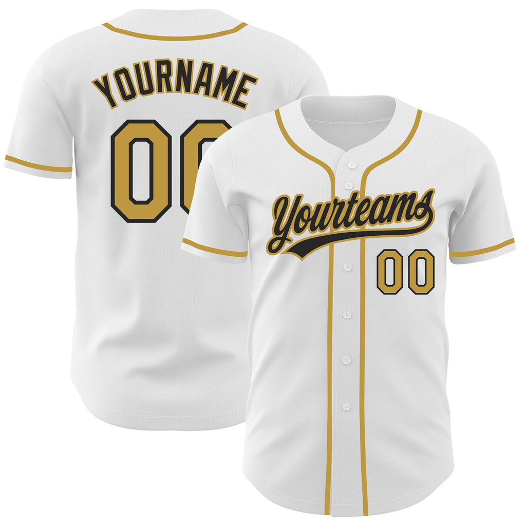 Custom White Old Gold-Black Authentic Baseball Jersey