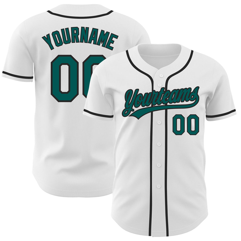 Custom White Midnight Green-Black Authentic Baseball Jersey